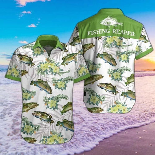 Fishing Reaper Hawaiian Graphic Print Short Sleeve 