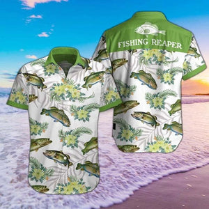 Fishing Reaper Hawaiian Graphic Print Short Sleeve 