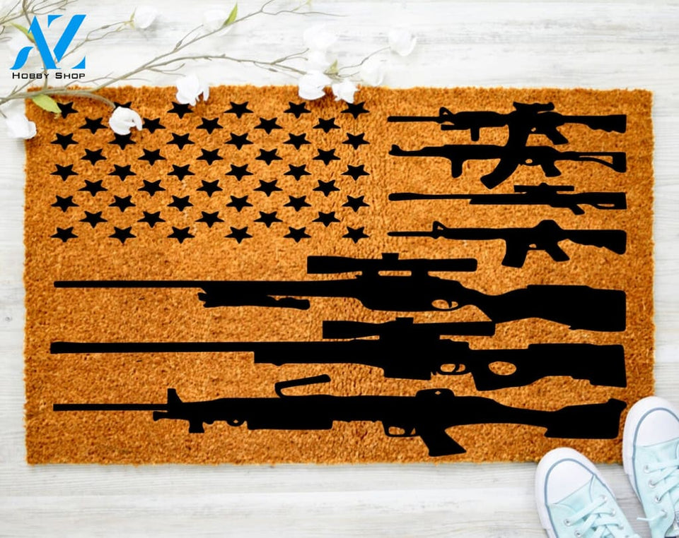 Flag Gun AR 15 Rifle Doormat American Flag Doormat Bible Decorating Christ Doormat
