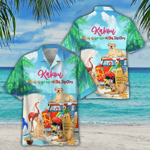 Flamingo And Dogs In The Beach Kakow All Of Us We In This Together Print Short Sleeve 