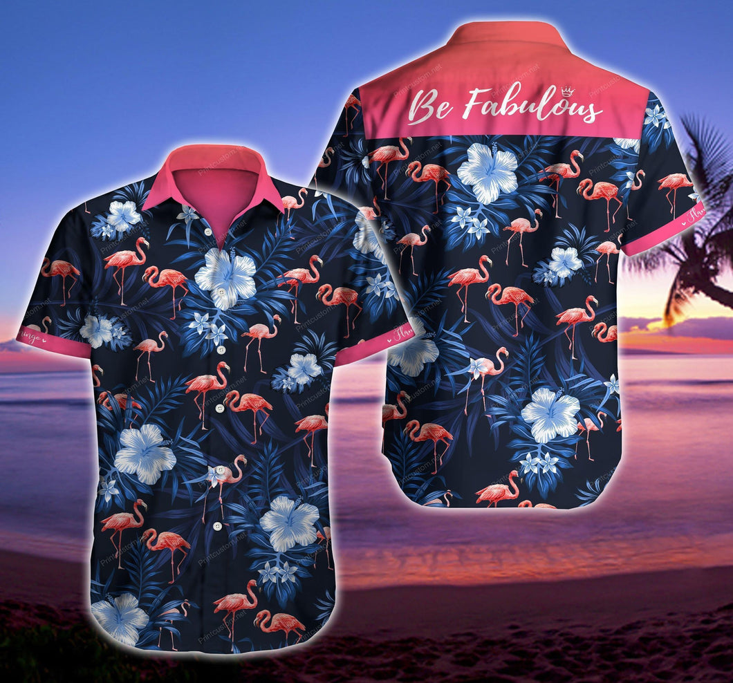 Flamingo Be Fabulous Hawaiian Graphic Print Short Sleeve 