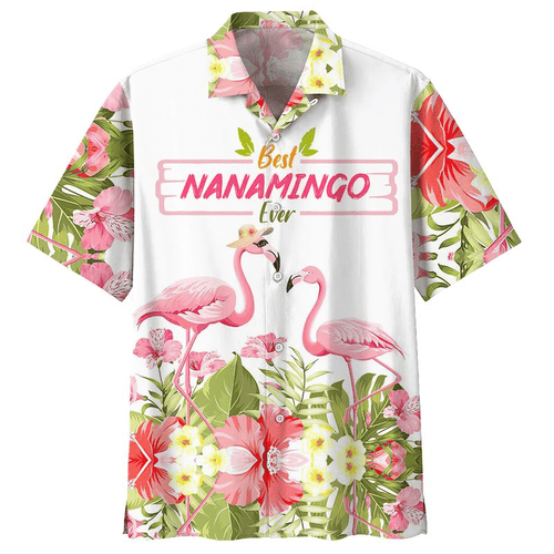 Flamingo Best Nanamingo Ever Tropical Flowers Print Short Sleeve 