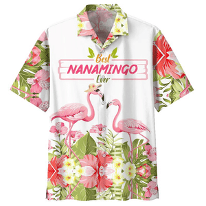 Flamingo Best Nanamingo Ever Tropical Flowers Print Short Sleeve 