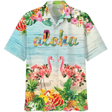 Flamingo Flowers Aloha Print Short Sleeve 