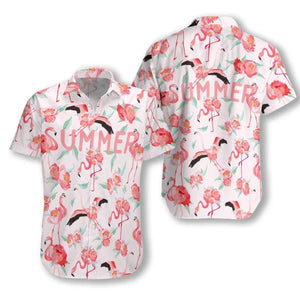 Flamingo Hawaiian V Graphic Print Short Sleeve Hawaiian Shirt