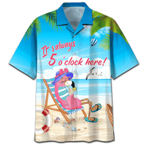 Flamingo It's Always 5 O'clock Here Print Short Sleeve 