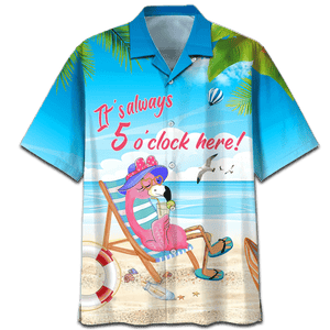 Flamingo It's Always 5 O'clock Here Print Short Sleeve 