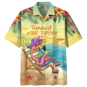 Flamingo Tanned And Tipsy Print Short Sleeve 