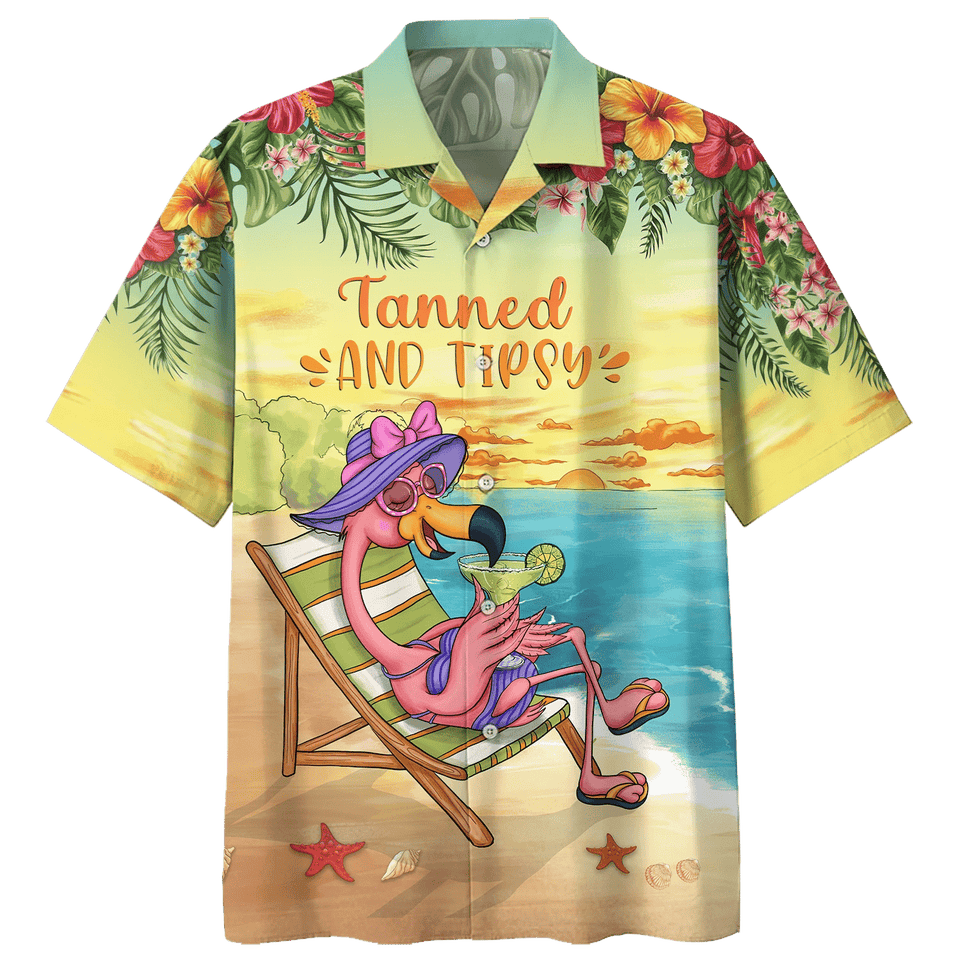 Flamingo Tanned And Tipsy Print Short Sleeve 