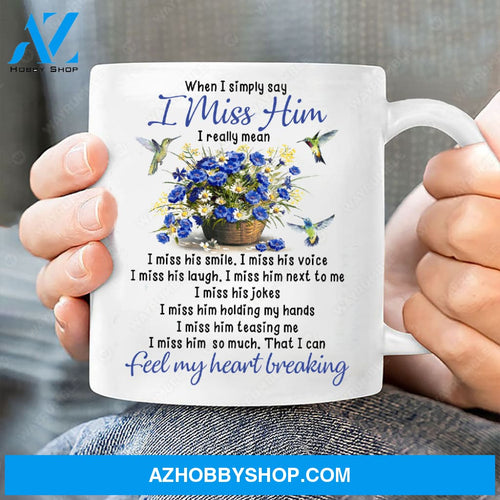 Flower basket, Blue flower, Vintage painting, I can feel my heart breaking - Heaven White Mug
