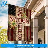 Flower cluster, Jesus cross, USA flag, One nation under God - Jesus Flag