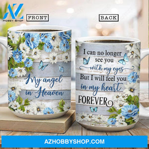 Flower painting, Blue butterfly, I will feel you in my heart forever - Heaven AOP Mug