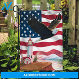 Flying eagle, Red lighthouse, US flag, Countryside painting - Jesus Flag