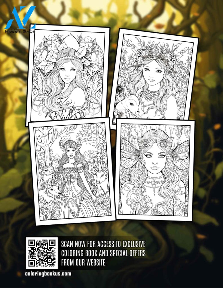 Forest Goddess 30 Pages Printable Coloring Book