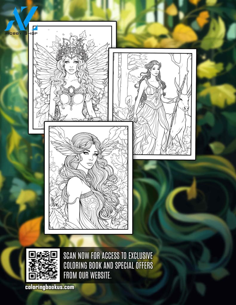 Forest Goddess 30 Pages Printable Coloring Book