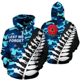 Lest We Forget - New Zealand Blue Camo All Over Printed Unisex Hoodie