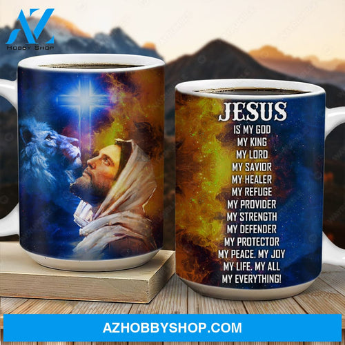 Galaxy painting, Lion of Judah, Jesus drawing, Cross symbol, Jesus is my everything - Jesus AOP Mug