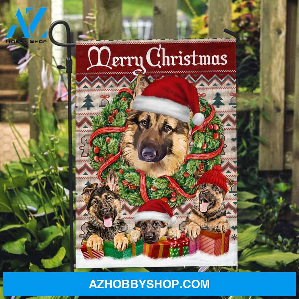 German Shepherd, Christmas - Merry Christmas Flag