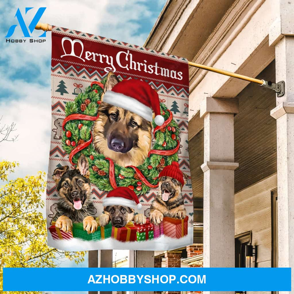 German Shepherd, Christmas - Merry Christmas Flag