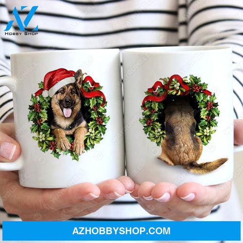German Shepherd, Christmas wreath, Merry Christmas - Dog White Mug