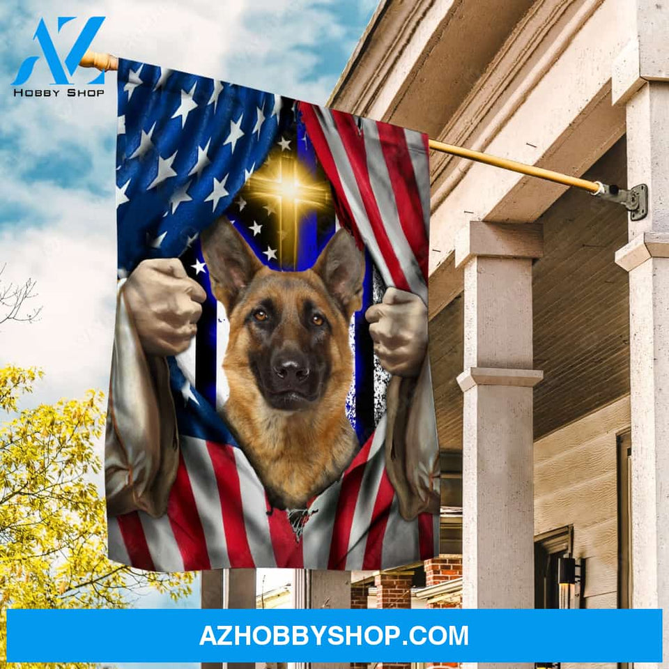 German shepherd dog, Yellow cross, US flag, Jesus painting - Jesus Flag