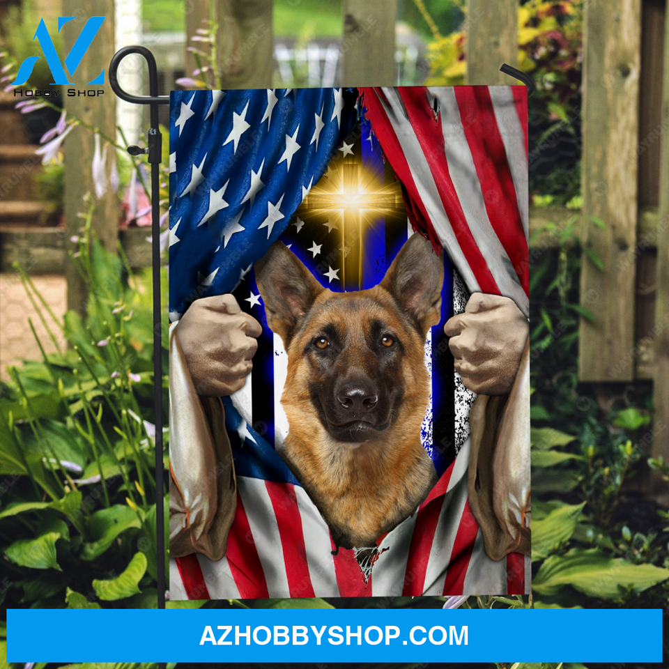 German shepherd dog, Yellow cross, US flag, Jesus painting - Jesus Flag
