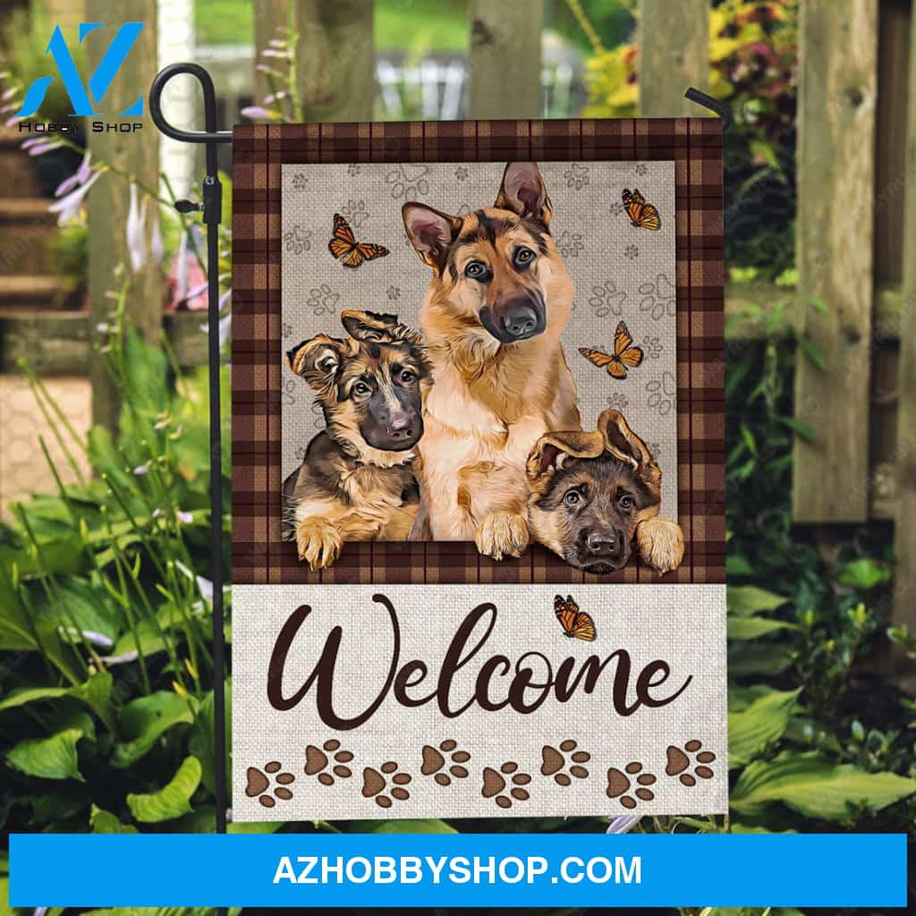 German shepherd dogs, Orange butterfly, Welcome - German shepherd Flag