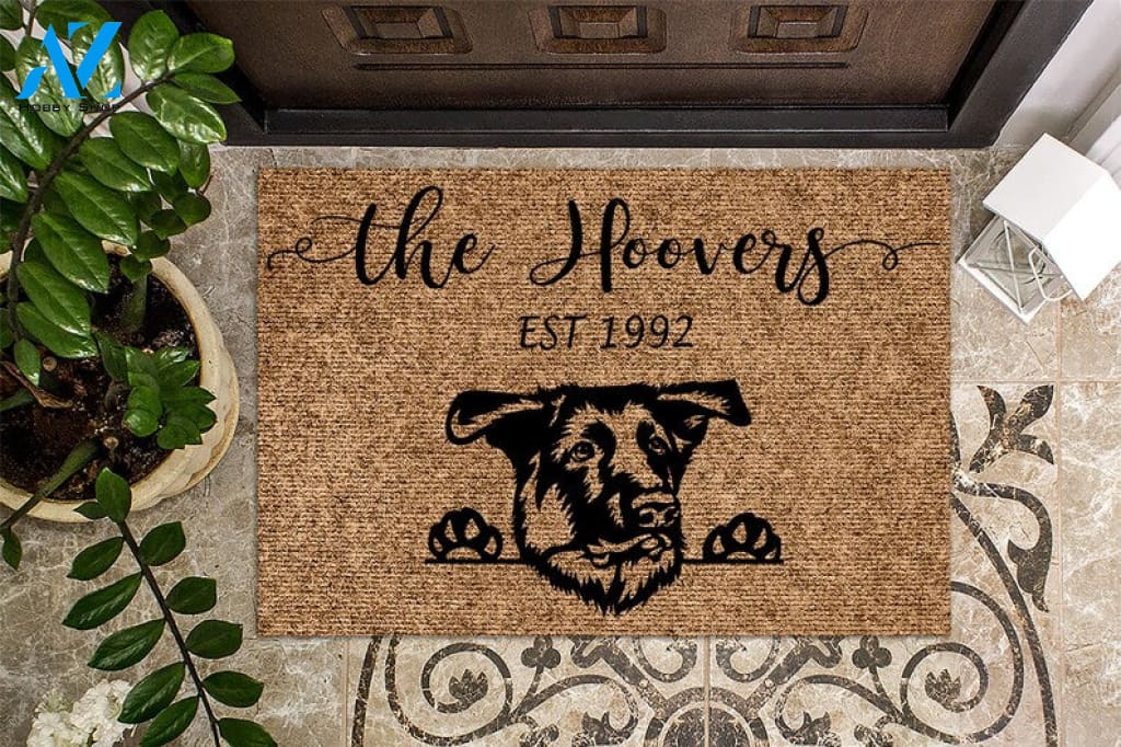 German Shepherd Door Mat v3 Personalized Doormat Custom Doormat Welcome Mat Housewarming Gift Last Name Mat Dog