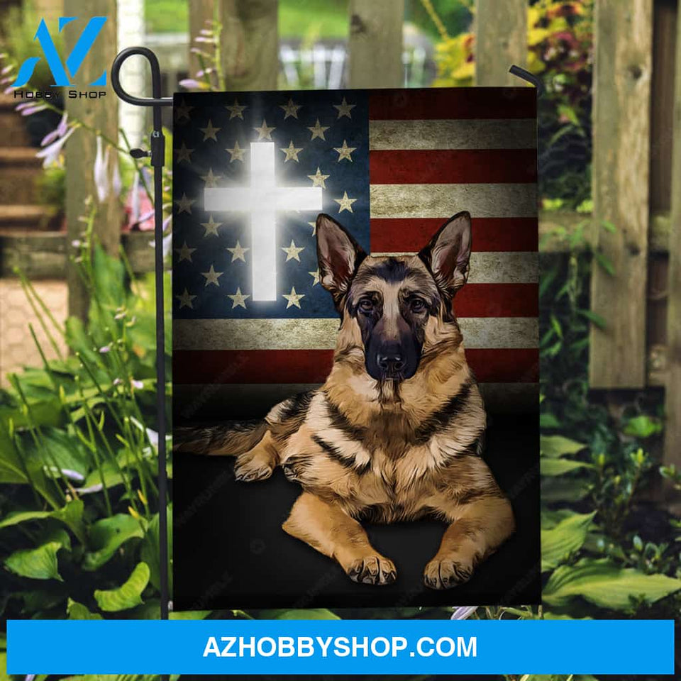 German shepherd drawing, Unique cross, US flag - German shepherd Flag