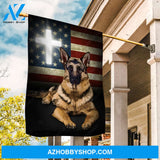 German shepherd drawing, Unique cross, US flag - German shepherd Flag