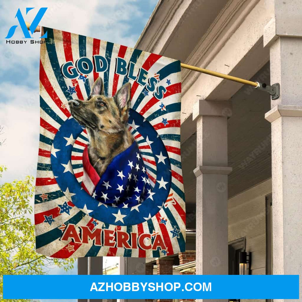German shepherd drawing, US flag, White star, God bless America - Jesus Flag