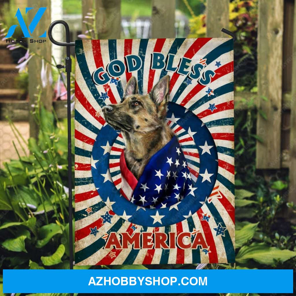 German shepherd drawing, US flag, White star, God bless America - Jesus Flag