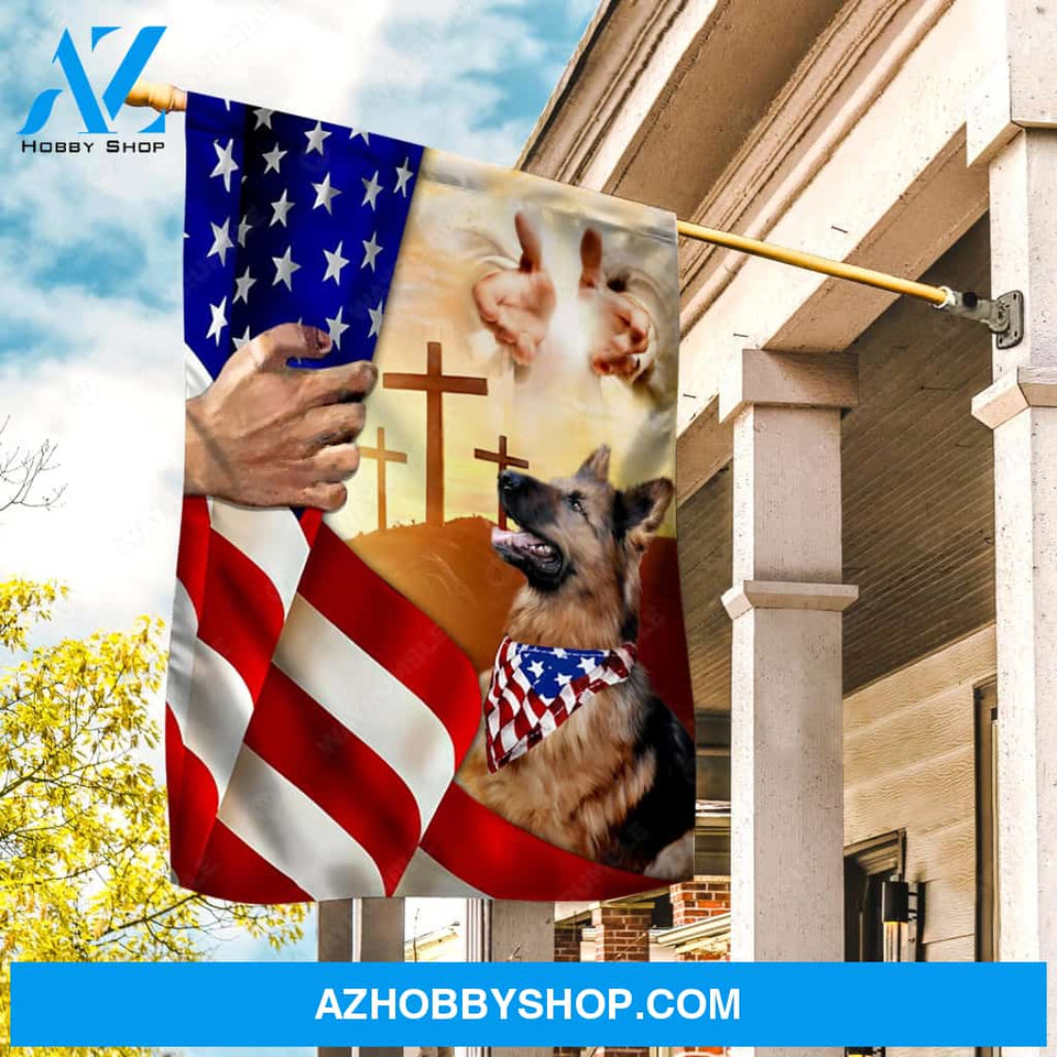 German Shepherd drawing, USA flag, Jesus hands - Jesus Flag