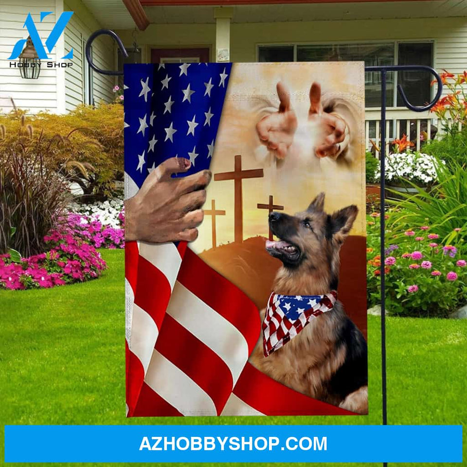 German Shepherd drawing, USA flag, Jesus hands - Jesus Flag