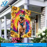 German shepherd, Hippie style, Sunflower, Peace sign, Rainbow sunglass - German Shepherd Flag