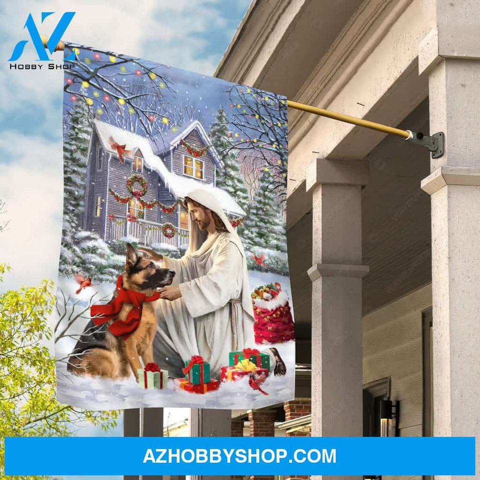 German Shepherd, Jesus painting, Christmas gift, Awesome Christmas decoration - Jesus Flag