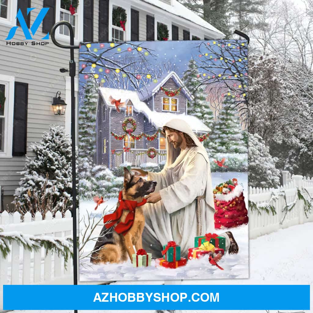 German Shepherd, Jesus painting, Christmas gift, Awesome Christmas decoration - Jesus Flag