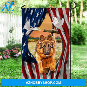 German shepherd on American flag, Dove symbol - Jesus Flag