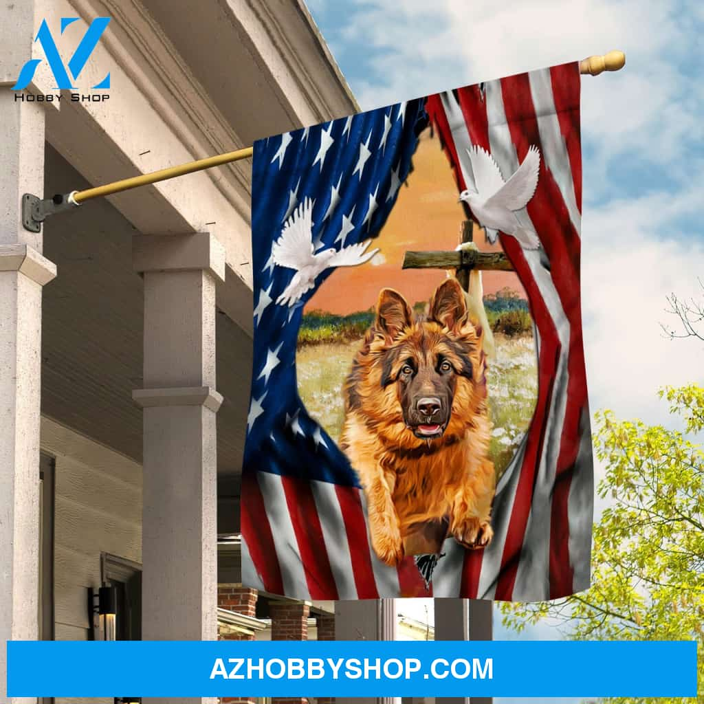 German shepherd on American flag, Dove symbol - Jesus Flag