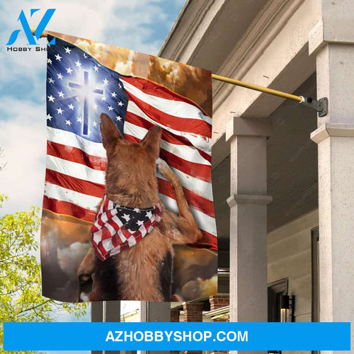 German Shepherd painting, Amazing US flag, Blue cross - Jesus Flag