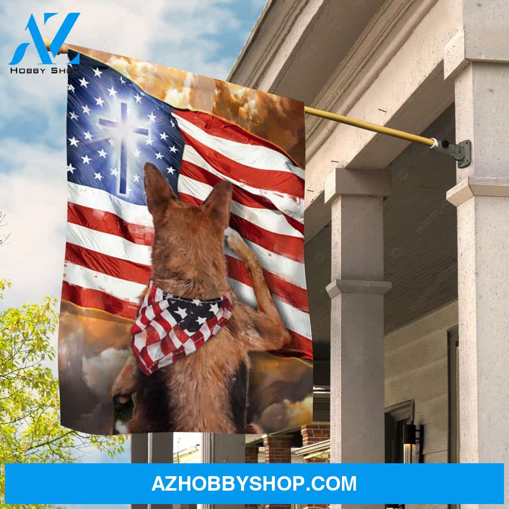 German Shepherd painting, Amazing US flag, Blue cross - Jesus Flag
