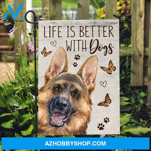 German shepherd painting, Beautiful butterfly, Life is better with dogs - Jesus Flag