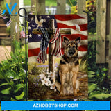 German Shepherd painting, Old US flag, Lily flower, Wooden cross - Jesus Flag