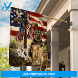 German Shepherd painting, Old US flag, Lily flower, Wooden cross - Jesus Flag