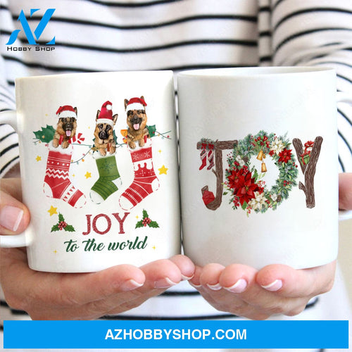 German Shepherd, Three brothers, Christmas theme, Joy to the world - Dog White Mug