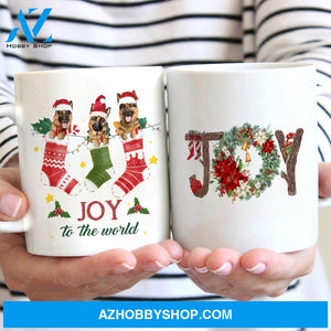 German Shepherd, Three brothers, Christmas theme, Joy to the world - Dog White Mug