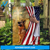 German Shepherd, US flag, Cross symbol, Light from heaven - Jesus Flag