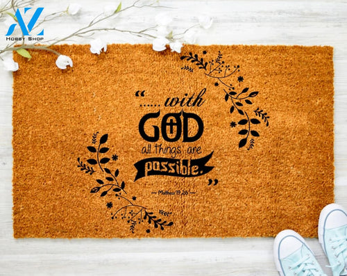 God all the Things possible Faith Jesus Christ Doormat Church Family Doormat Porch Decor Housewarming Doormat