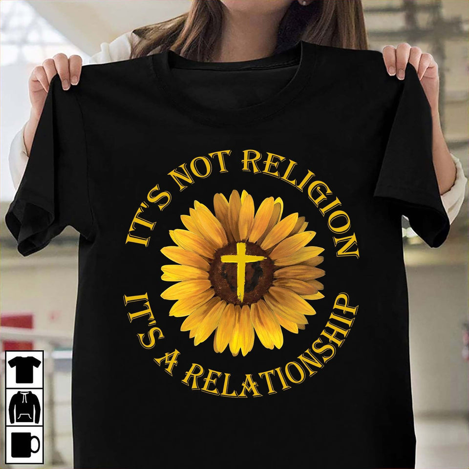Sunflower painting, Yellow cross symbol, It's not religion, it's a relationship - Jesus Apparel