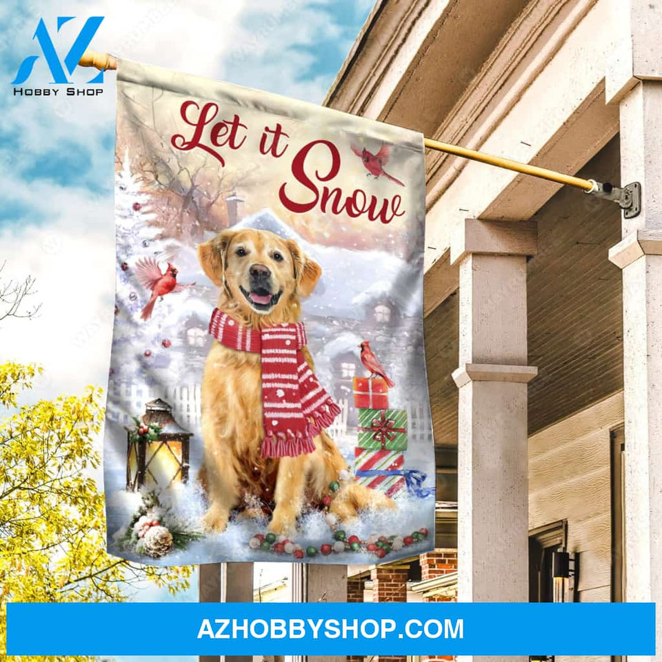 Golden Retriever, Christmas gift, Red cardinal, Let it snow - Jesus Flag